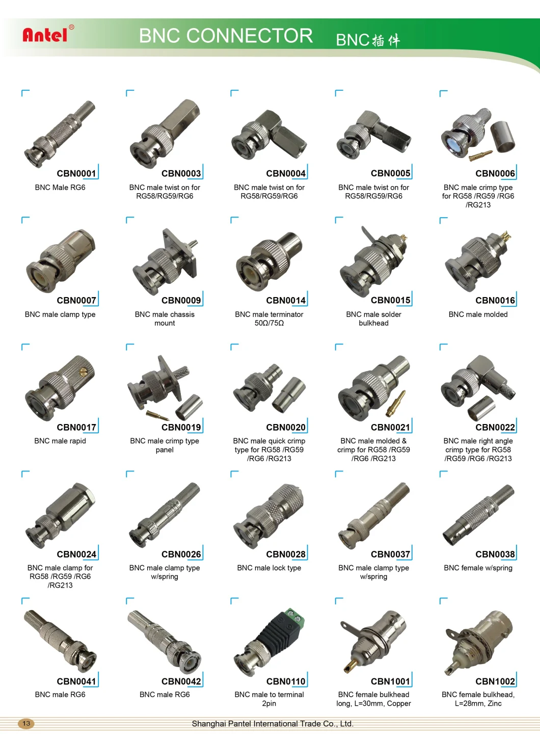 Crimping Type Male BNC Connector for Rg58 Rg59 RG6 Rg213