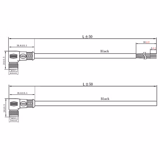 Connettore M12 impermeabile rotondo nero a 5 nuclei con angolo di 90 gradi